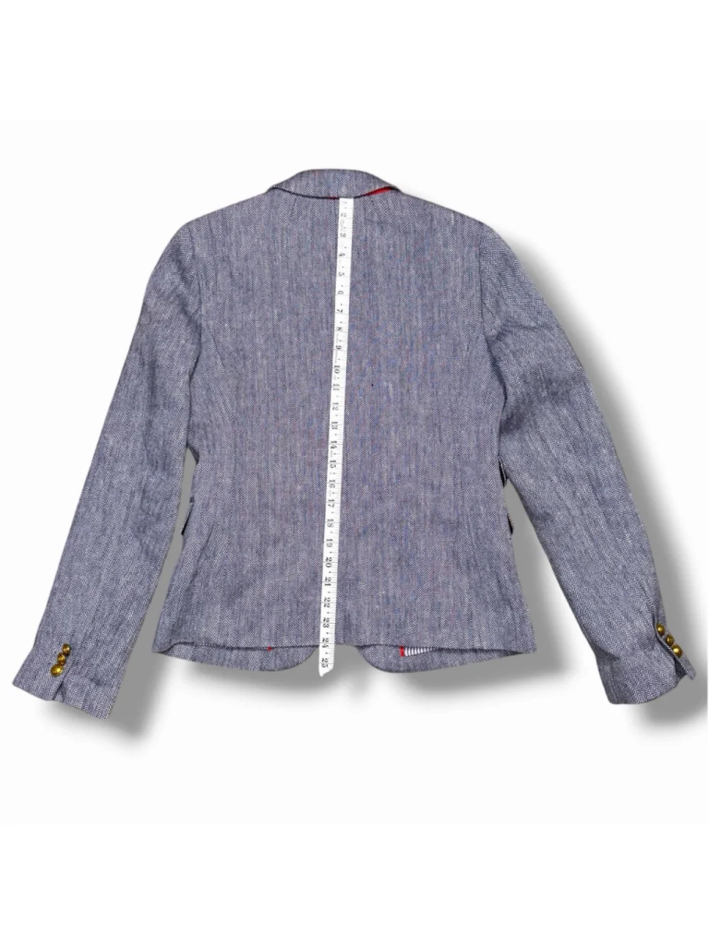J.Crew Womens Blazer 2 TALL Blue Linen Dalton Herringbone Gold Button Tweed EUC